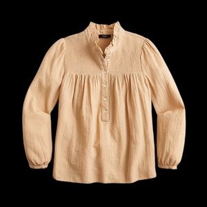 Long-sleeve smocked gauze top
